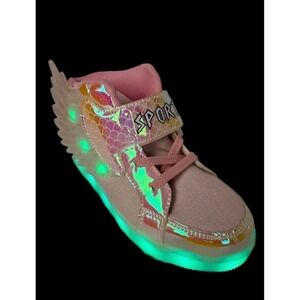 Light Up Winged Sneakers Kids SZ 33 (US 1.5)Pink Iridescent Sport High Top Shoes